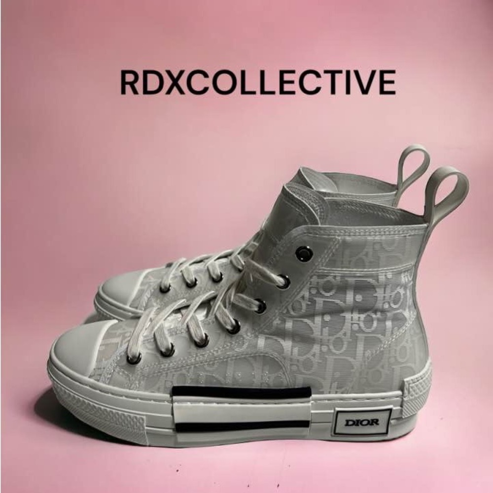 Dior B23 High Top Trainer White/ Black Women Size 7 Sneaker Runner Monogram